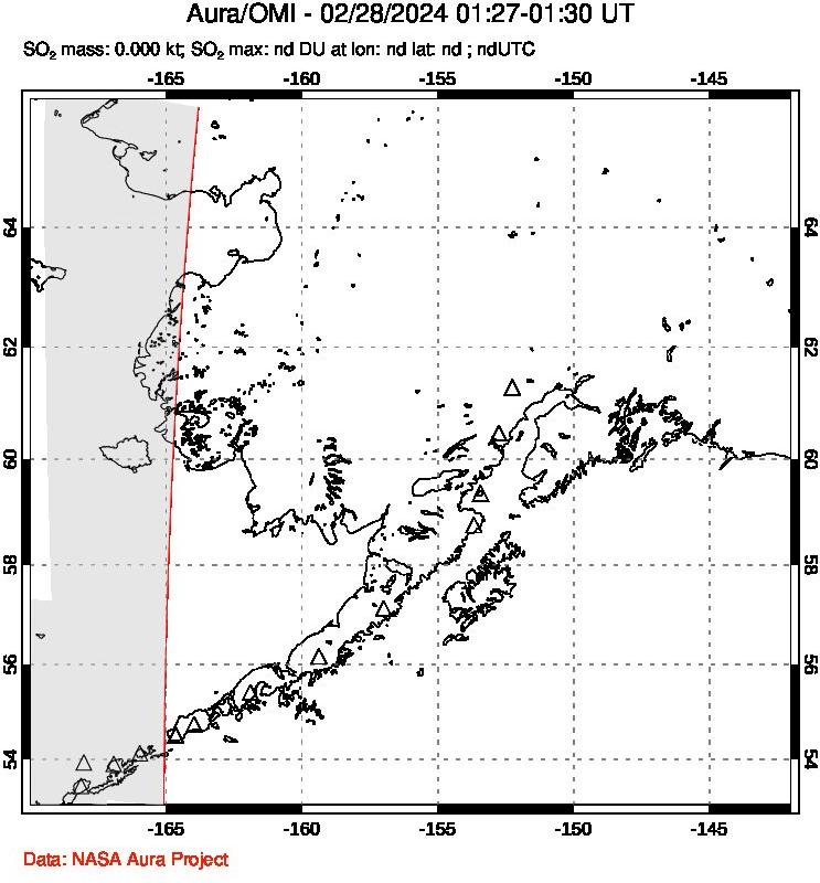 A sulfur dioxide image over Alaska, USA on Feb 28, 2024.