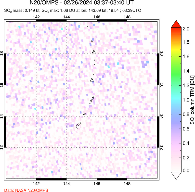 A sulfur dioxide image over Anatahan, Mariana Islands on Feb 26, 2024.