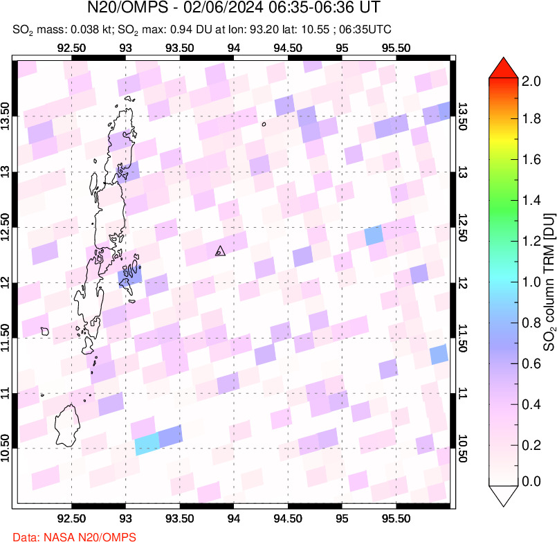 A sulfur dioxide image over Andaman Islands, Indian Ocean on Feb 06, 2024.