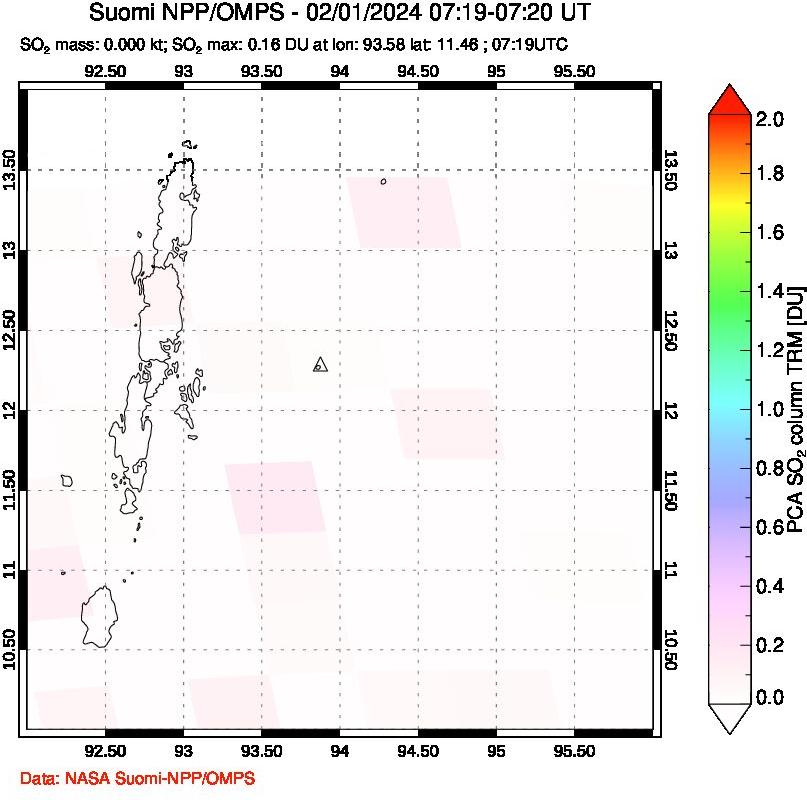 A sulfur dioxide image over Andaman Islands, Indian Ocean on Feb 01, 2024.