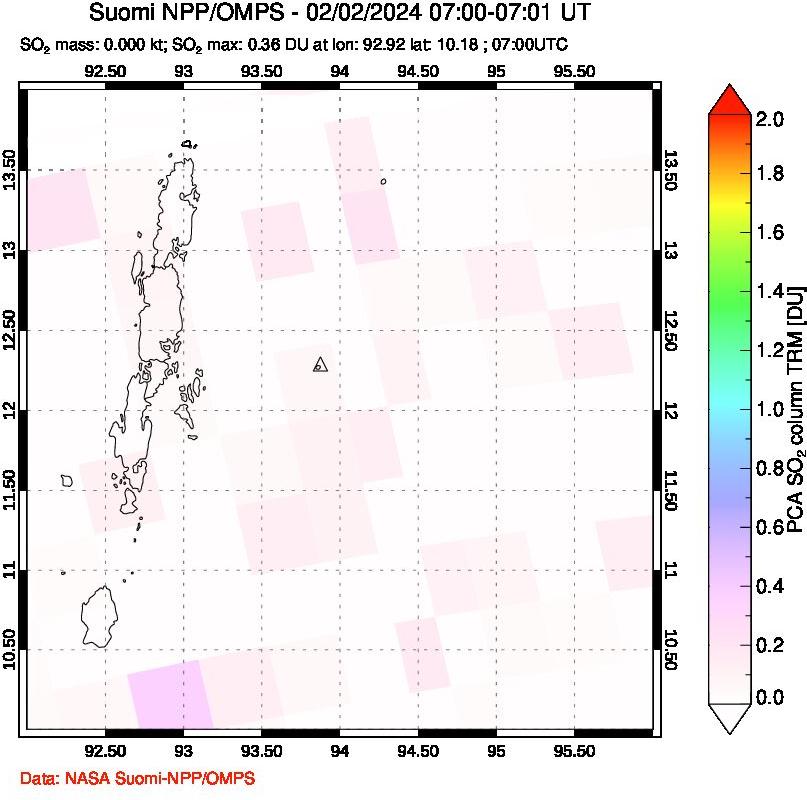 A sulfur dioxide image over Andaman Islands, Indian Ocean on Feb 02, 2024.