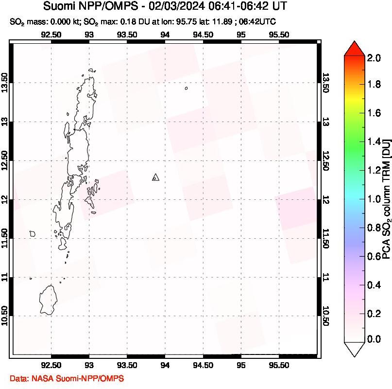 A sulfur dioxide image over Andaman Islands, Indian Ocean on Feb 03, 2024.