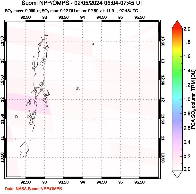 A sulfur dioxide image over Andaman Islands, Indian Ocean on Feb 05, 2024.