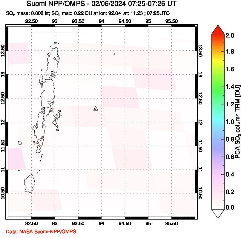 A sulfur dioxide image over Andaman Islands, Indian Ocean on Feb 06, 2024.