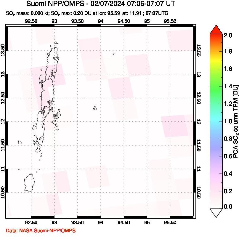 A sulfur dioxide image over Andaman Islands, Indian Ocean on Feb 07, 2024.