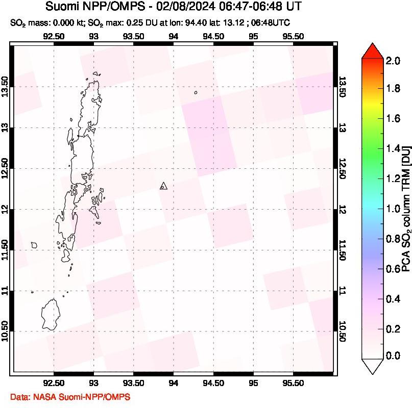 A sulfur dioxide image over Andaman Islands, Indian Ocean on Feb 08, 2024.