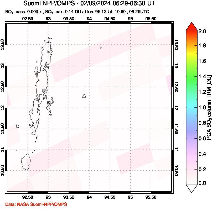 A sulfur dioxide image over Andaman Islands, Indian Ocean on Feb 09, 2024.