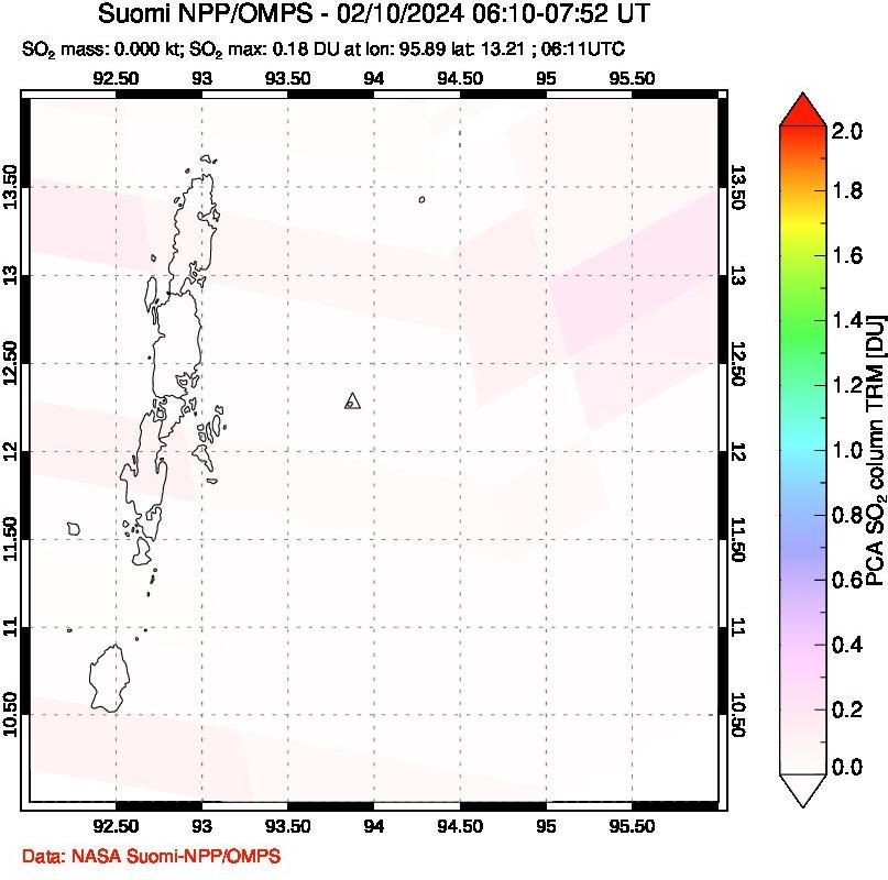 A sulfur dioxide image over Andaman Islands, Indian Ocean on Feb 10, 2024.