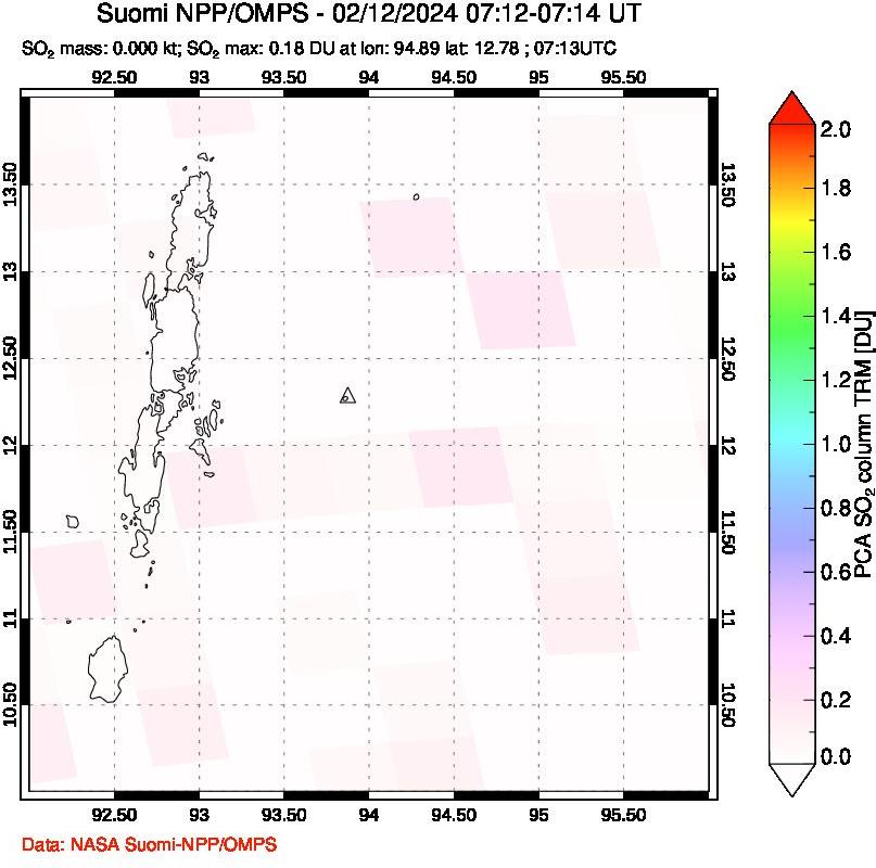 A sulfur dioxide image over Andaman Islands, Indian Ocean on Feb 12, 2024.