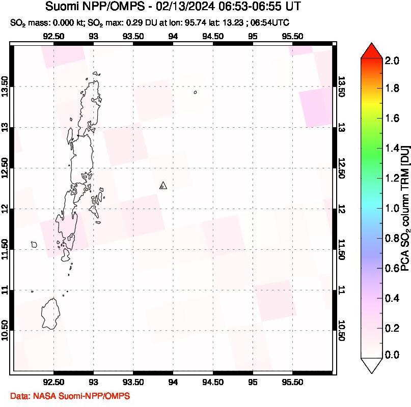 A sulfur dioxide image over Andaman Islands, Indian Ocean on Feb 13, 2024.