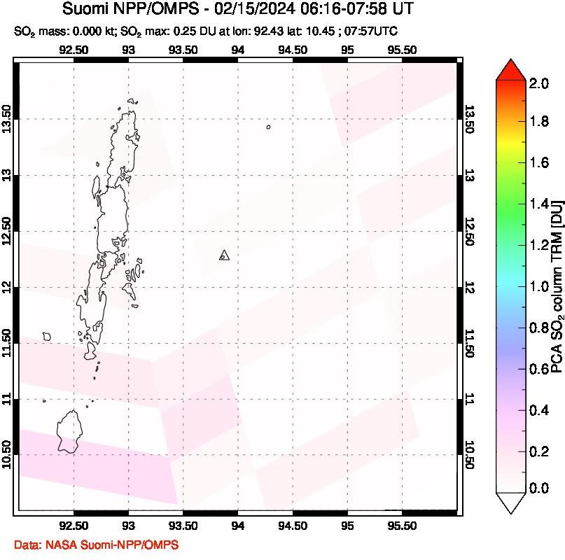 A sulfur dioxide image over Andaman Islands, Indian Ocean on Feb 15, 2024.