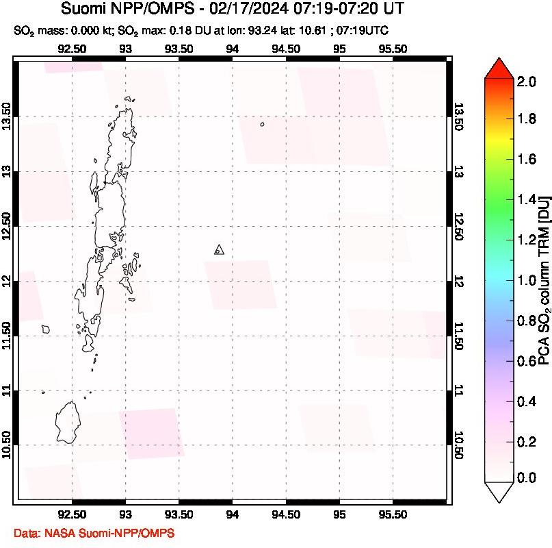 A sulfur dioxide image over Andaman Islands, Indian Ocean on Feb 17, 2024.