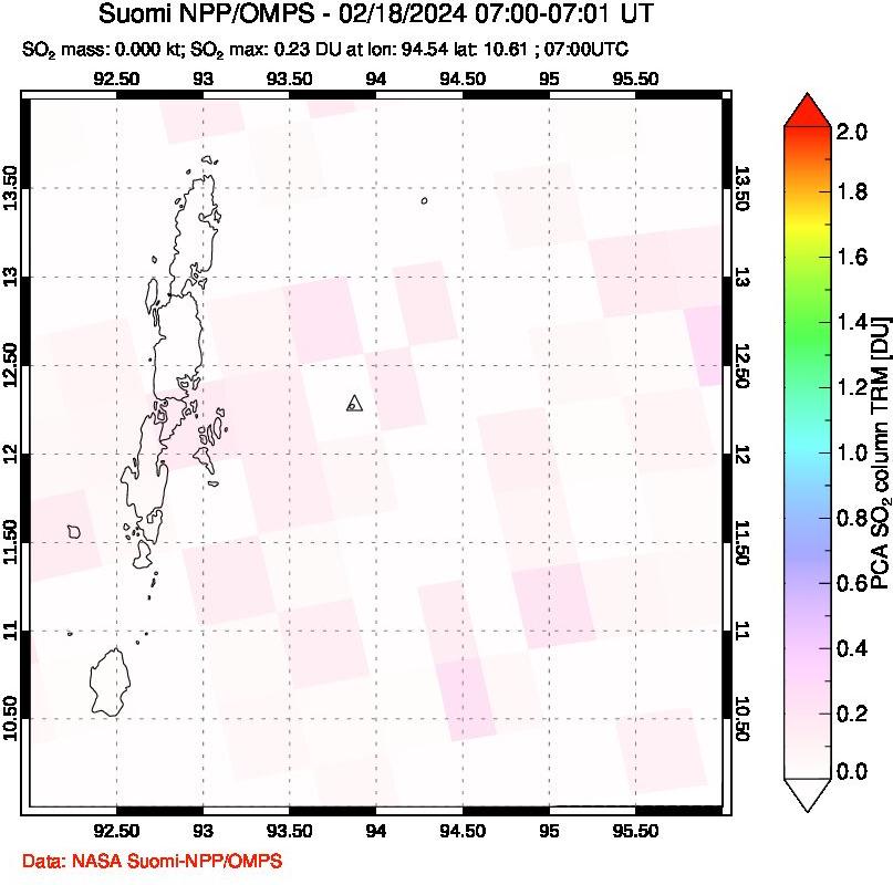 A sulfur dioxide image over Andaman Islands, Indian Ocean on Feb 18, 2024.