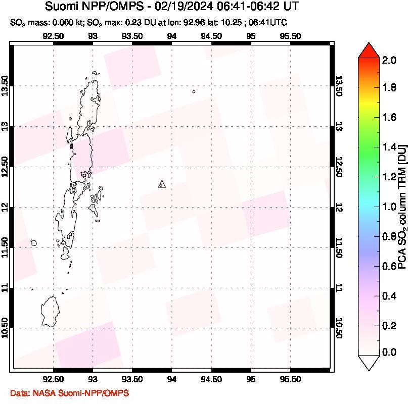 A sulfur dioxide image over Andaman Islands, Indian Ocean on Feb 19, 2024.