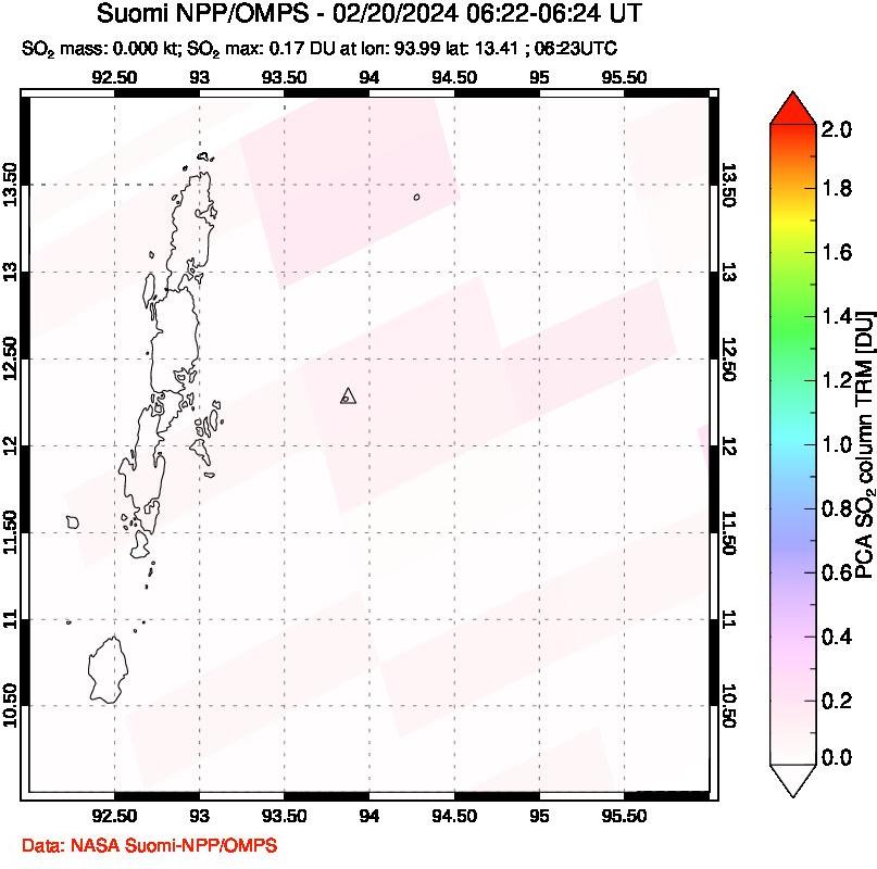 A sulfur dioxide image over Andaman Islands, Indian Ocean on Feb 20, 2024.