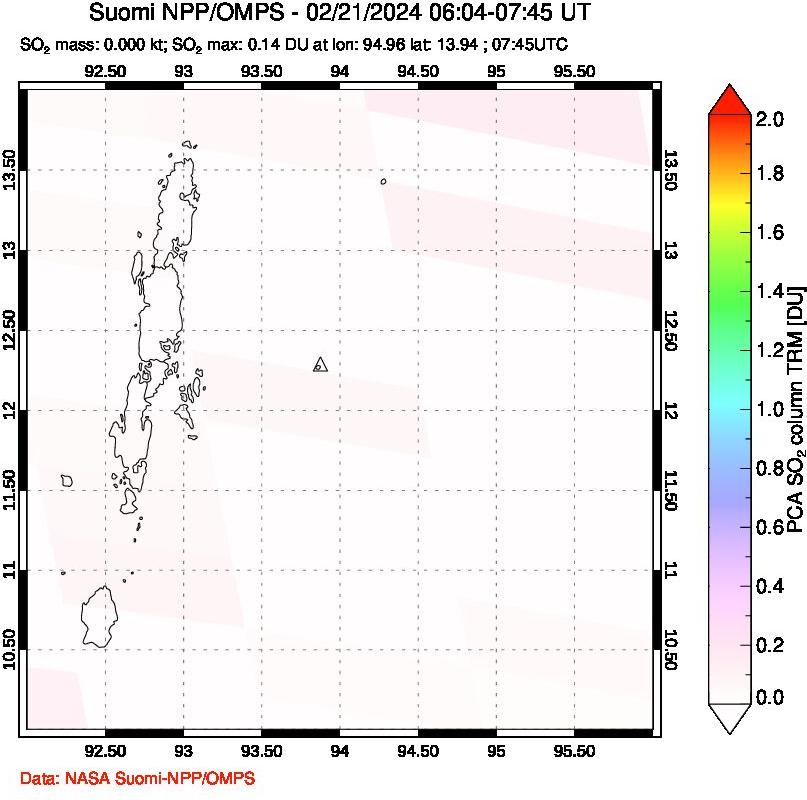 A sulfur dioxide image over Andaman Islands, Indian Ocean on Feb 21, 2024.