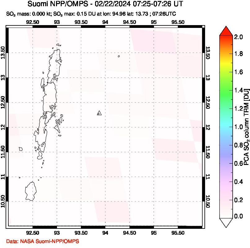 A sulfur dioxide image over Andaman Islands, Indian Ocean on Feb 22, 2024.