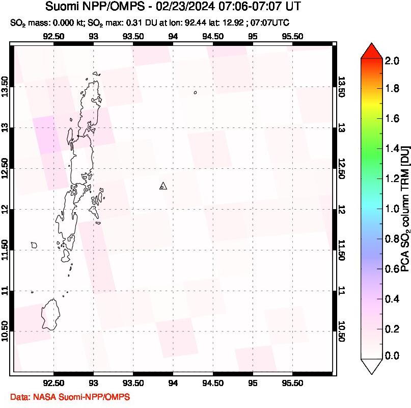 A sulfur dioxide image over Andaman Islands, Indian Ocean on Feb 23, 2024.