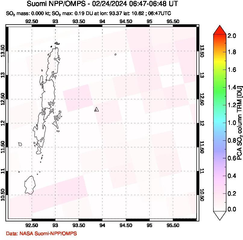 A sulfur dioxide image over Andaman Islands, Indian Ocean on Feb 24, 2024.