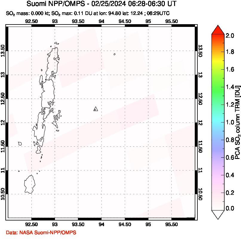 A sulfur dioxide image over Andaman Islands, Indian Ocean on Feb 25, 2024.