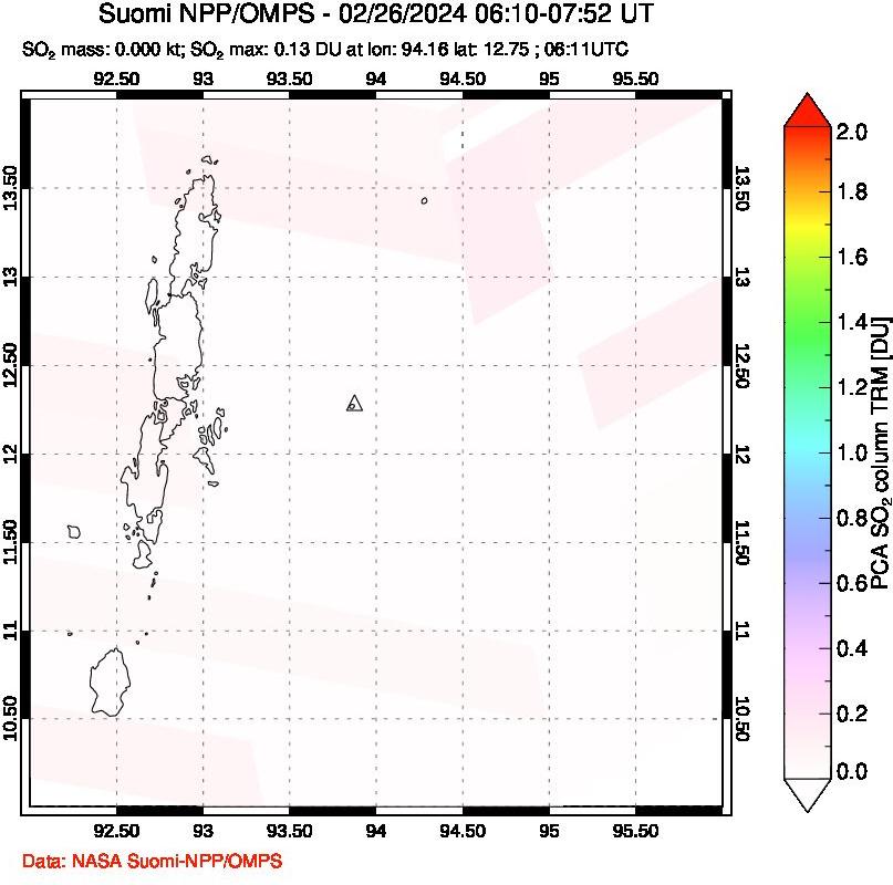 A sulfur dioxide image over Andaman Islands, Indian Ocean on Feb 26, 2024.