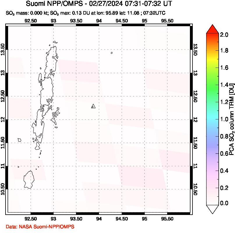 A sulfur dioxide image over Andaman Islands, Indian Ocean on Feb 27, 2024.