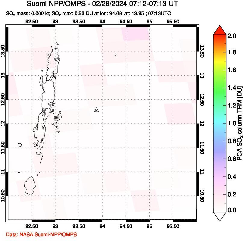 A sulfur dioxide image over Andaman Islands, Indian Ocean on Feb 28, 2024.