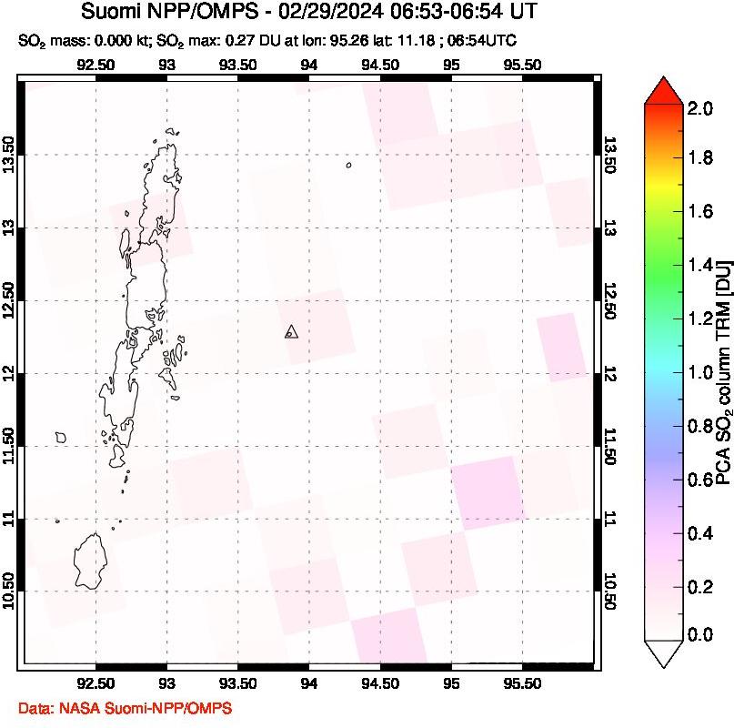 A sulfur dioxide image over Andaman Islands, Indian Ocean on Feb 29, 2024.