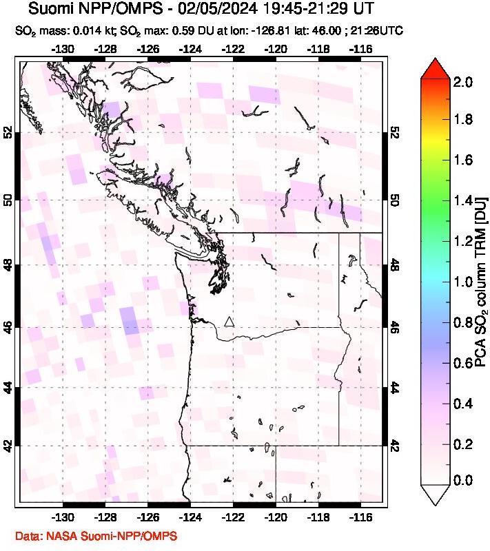 A sulfur dioxide image over Cascade Range, USA on Feb 05, 2024.