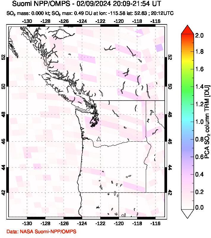 A sulfur dioxide image over Cascade Range, USA on Feb 09, 2024.