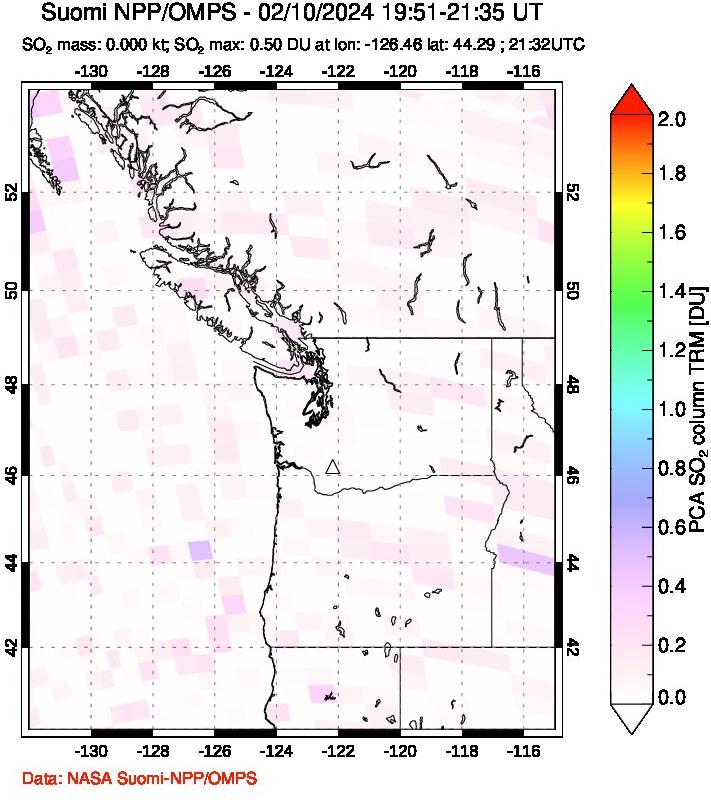 A sulfur dioxide image over Cascade Range, USA on Feb 10, 2024.