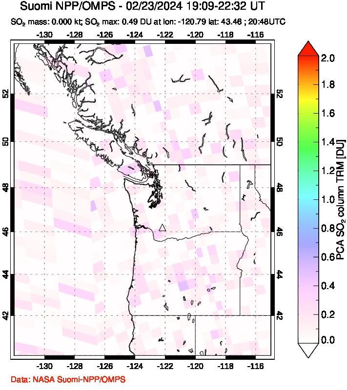 A sulfur dioxide image over Cascade Range, USA on Feb 23, 2024.