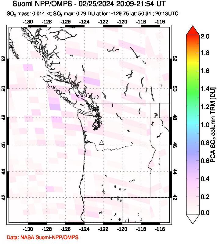 A sulfur dioxide image over Cascade Range, USA on Feb 25, 2024.