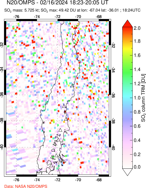 A sulfur dioxide image over Central Chile on Feb 16, 2024.