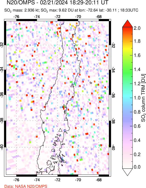 A sulfur dioxide image over Central Chile on Feb 21, 2024.