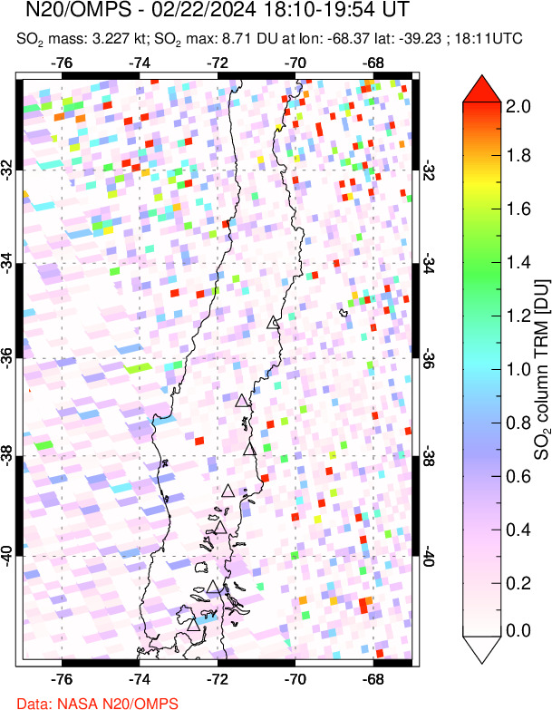 A sulfur dioxide image over Central Chile on Feb 22, 2024.