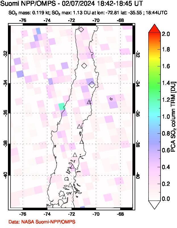 A sulfur dioxide image over Central Chile on Feb 07, 2024.