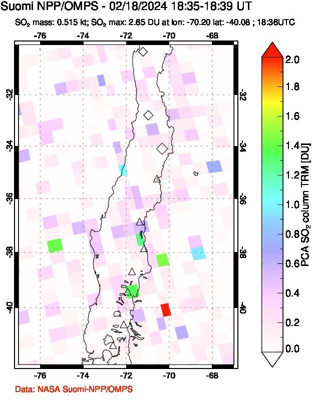 A sulfur dioxide image over Central Chile on Feb 18, 2024.