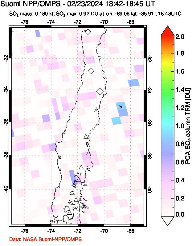 A sulfur dioxide image over Central Chile on Feb 23, 2024.