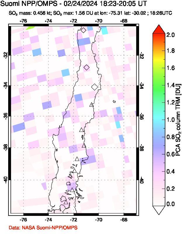 A sulfur dioxide image over Central Chile on Feb 24, 2024.