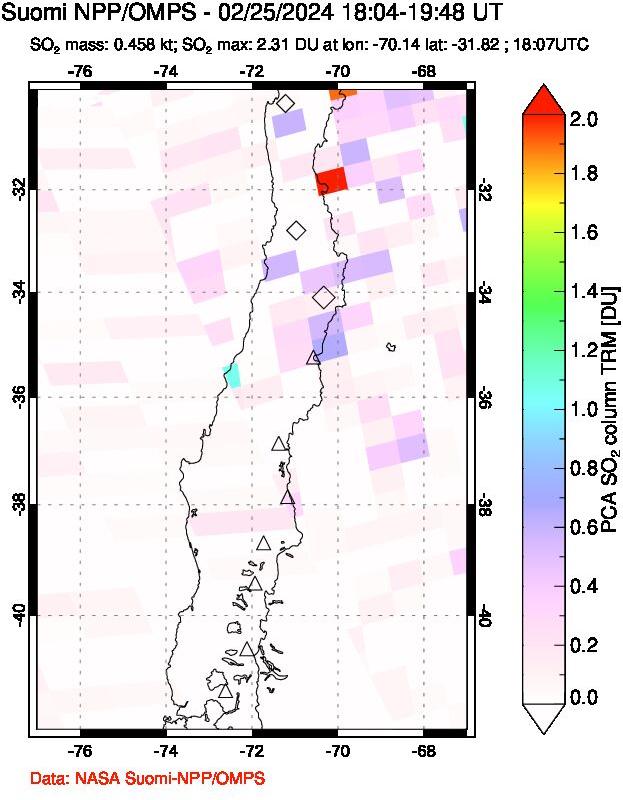 A sulfur dioxide image over Central Chile on Feb 25, 2024.