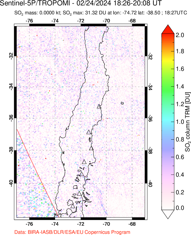 A sulfur dioxide image over Central Chile on Feb 24, 2024.