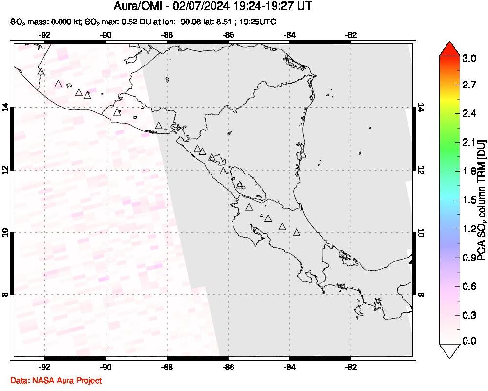 A sulfur dioxide image over Central America on Feb 07, 2024.