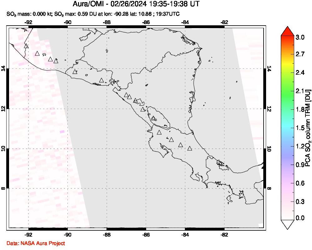 A sulfur dioxide image over Central America on Feb 26, 2024.