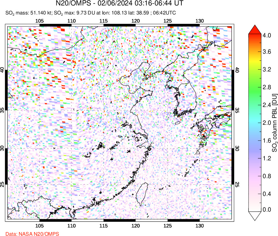 A sulfur dioxide image over Eastern China on Feb 06, 2024.