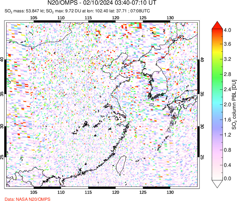 A sulfur dioxide image over Eastern China on Feb 10, 2024.