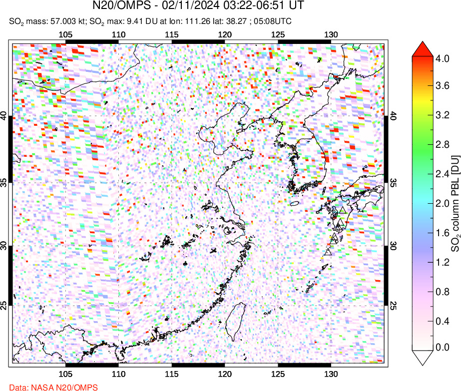 A sulfur dioxide image over Eastern China on Feb 11, 2024.