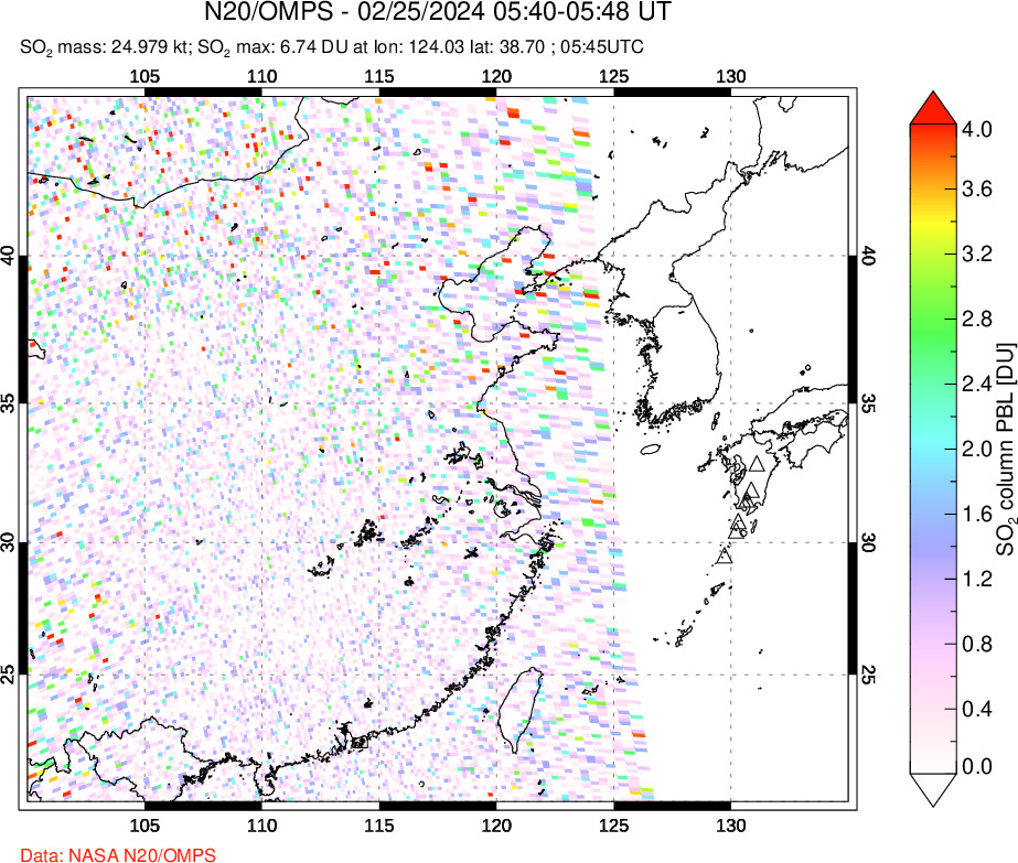 A sulfur dioxide image over Eastern China on Feb 25, 2024.