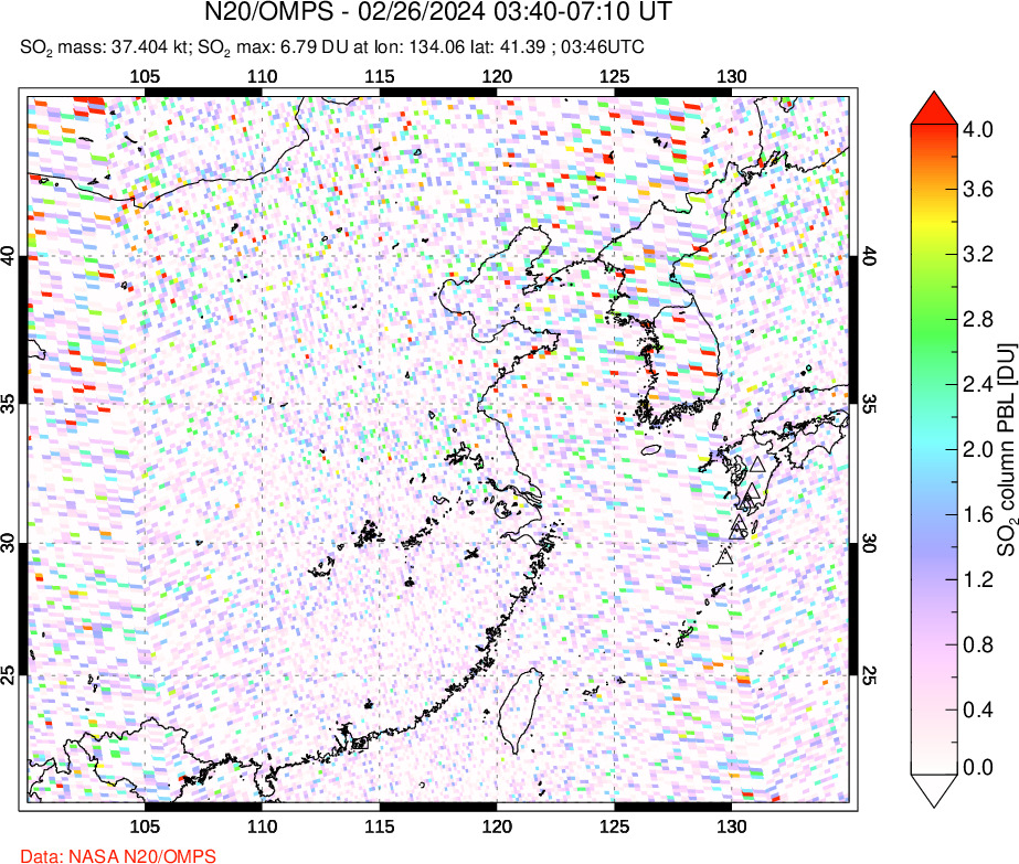 A sulfur dioxide image over Eastern China on Feb 26, 2024.