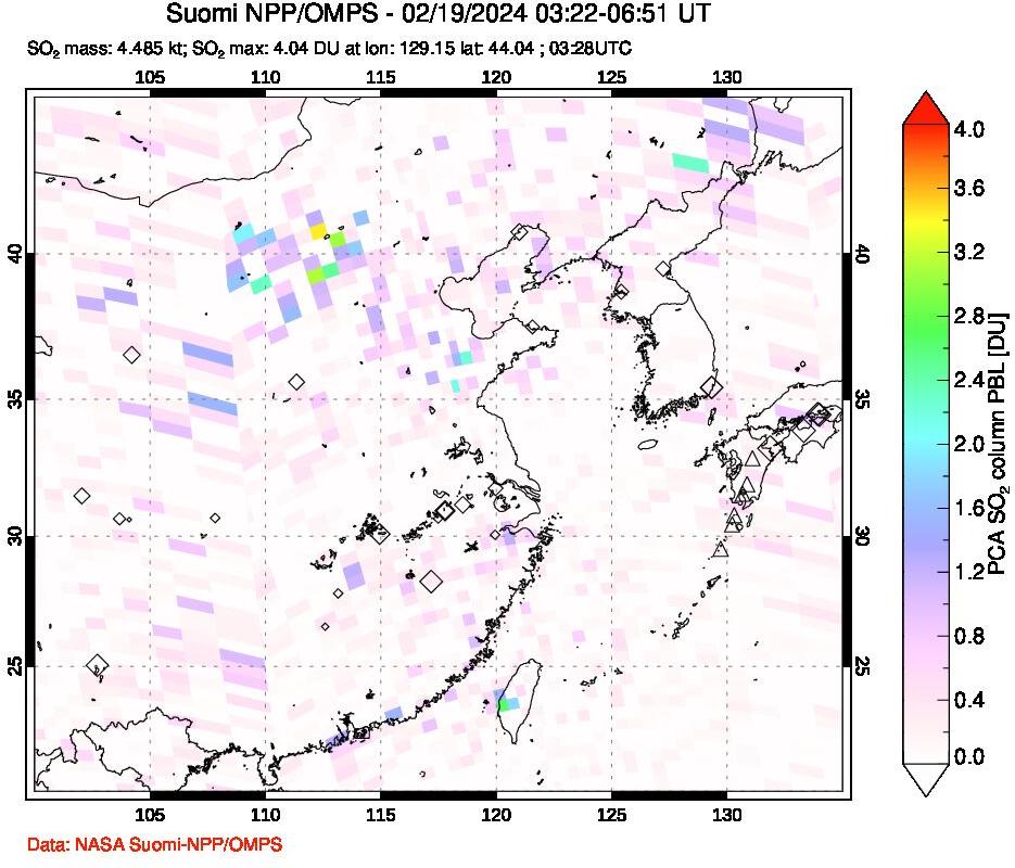A sulfur dioxide image over Eastern China on Feb 19, 2024.